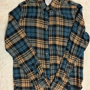 Denim & Flower Navy and Beige Plaid Shirt